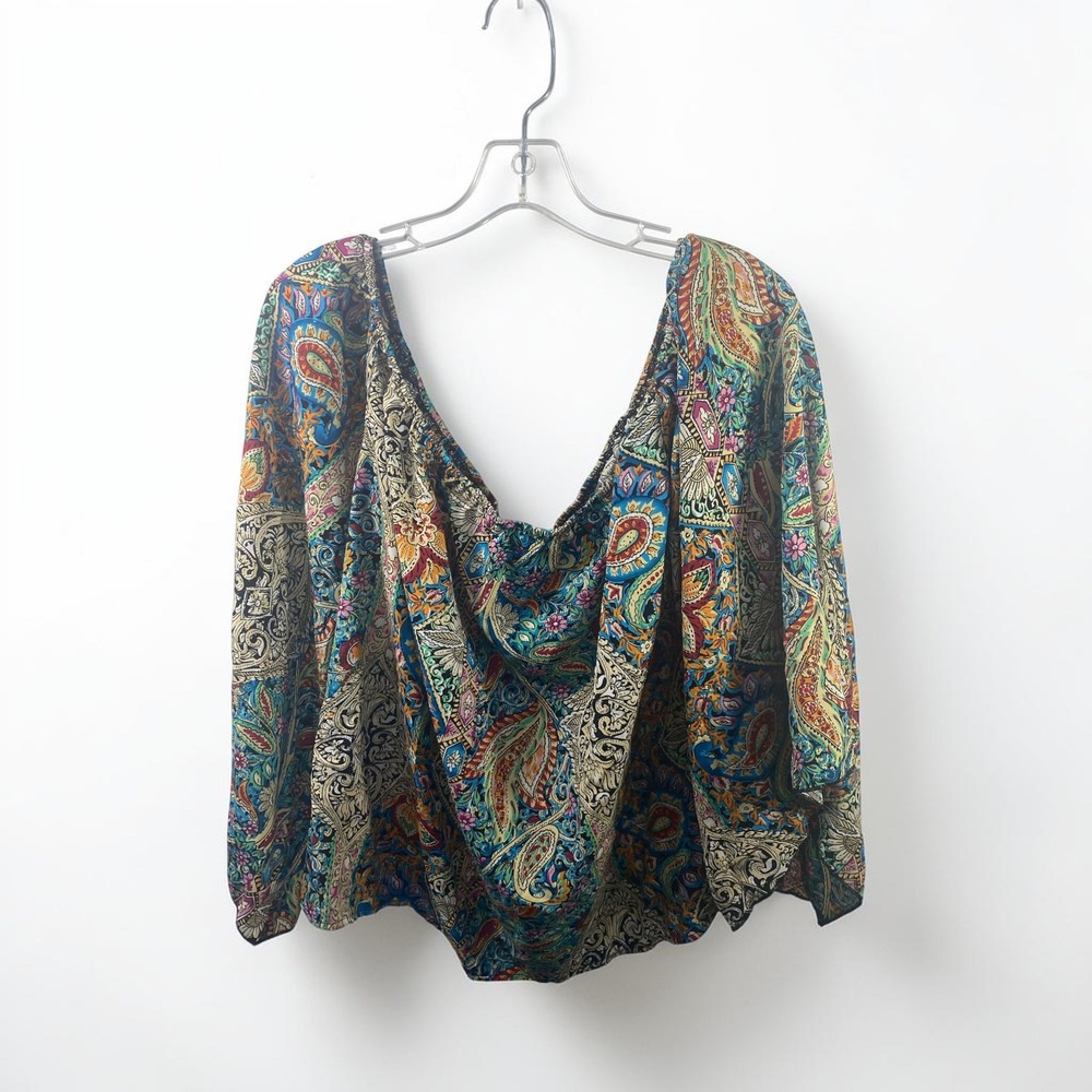 Paisley Floral Off The Shoulder Boho Blouse Multi-Color 2XL
